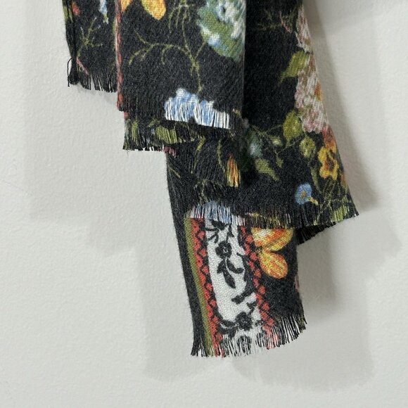 Collection Nineteen Floral Scarf Charcoal Gray Soft Wrap Shawl 22x70 Fringe - Picture 3 of 9